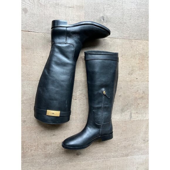 NWOB TORY BURCH T-HARDWARE black leather RIDING BOOTS size 7.5 - Picture 9 of 11